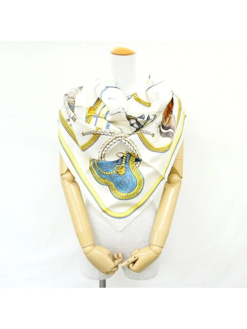 Hermes Carre 90 Grand Apala Cream Gold Multicolor Silk Scarf